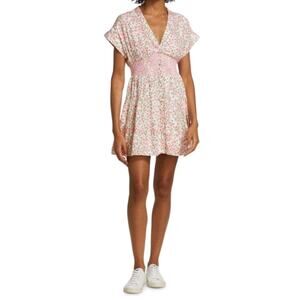 Alice Olivia Keela Pink Floral Print Smocked Mini Dress US 8